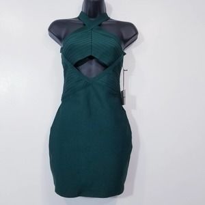 Superdown Sexy Green Bodycon Mini Dress Midriff Halter